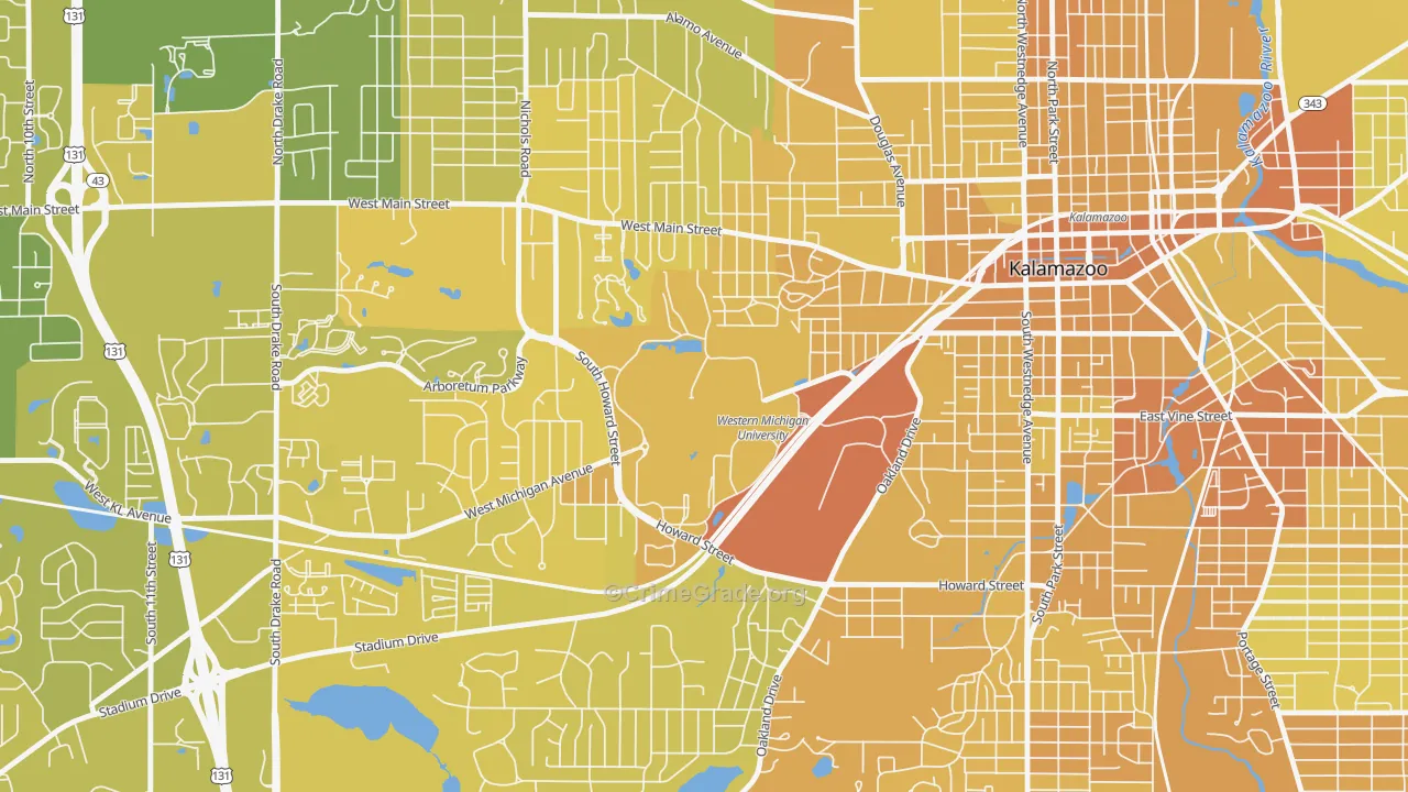 Western Michigan University-KRPH, Kalamazoo, MI Map of Vehicle Theft Rates
