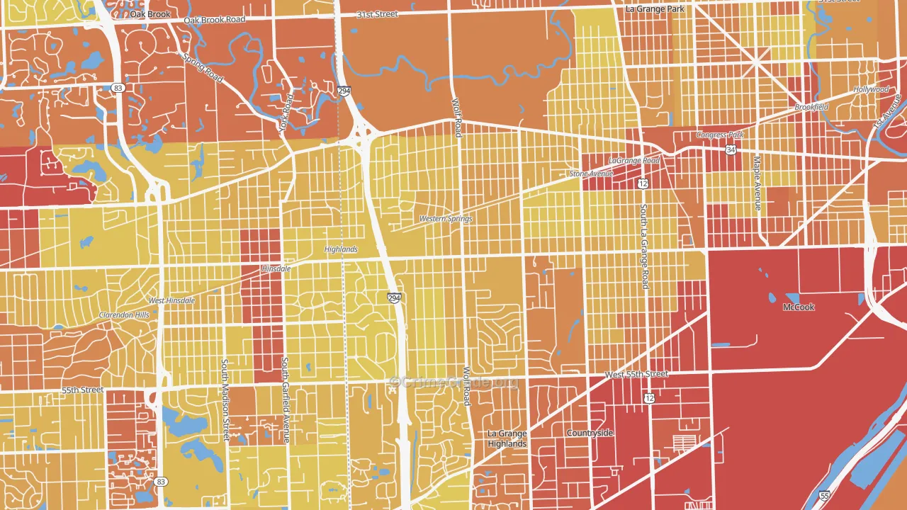 Western Springs, IL Map of Vehicle Theft Rates