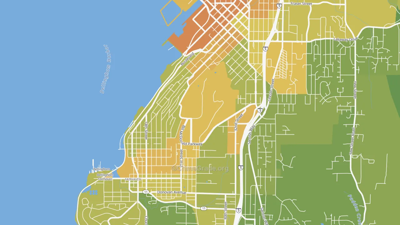 Western Washington University, Bellingham, WA Map of Vehicle Theft Rates