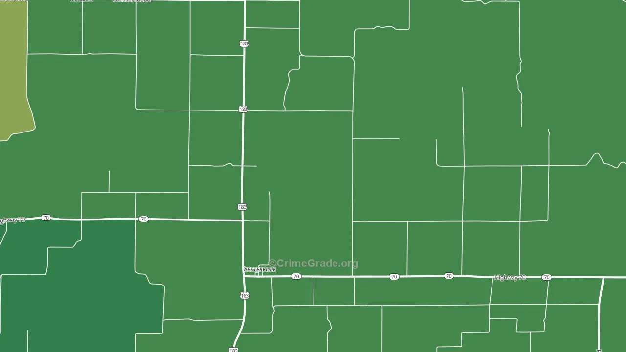 Westerville, NE Map of Vehicle Theft Rates