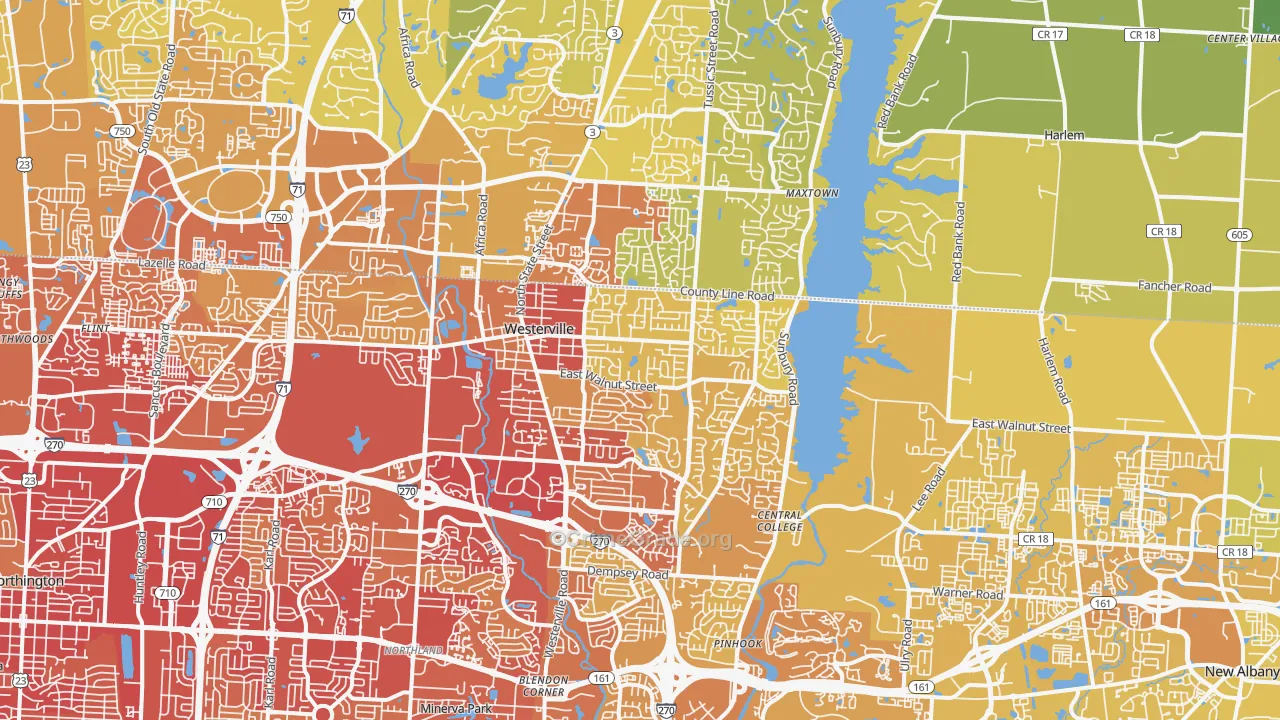 Westerville, OH Map of Vehicle Theft Rates