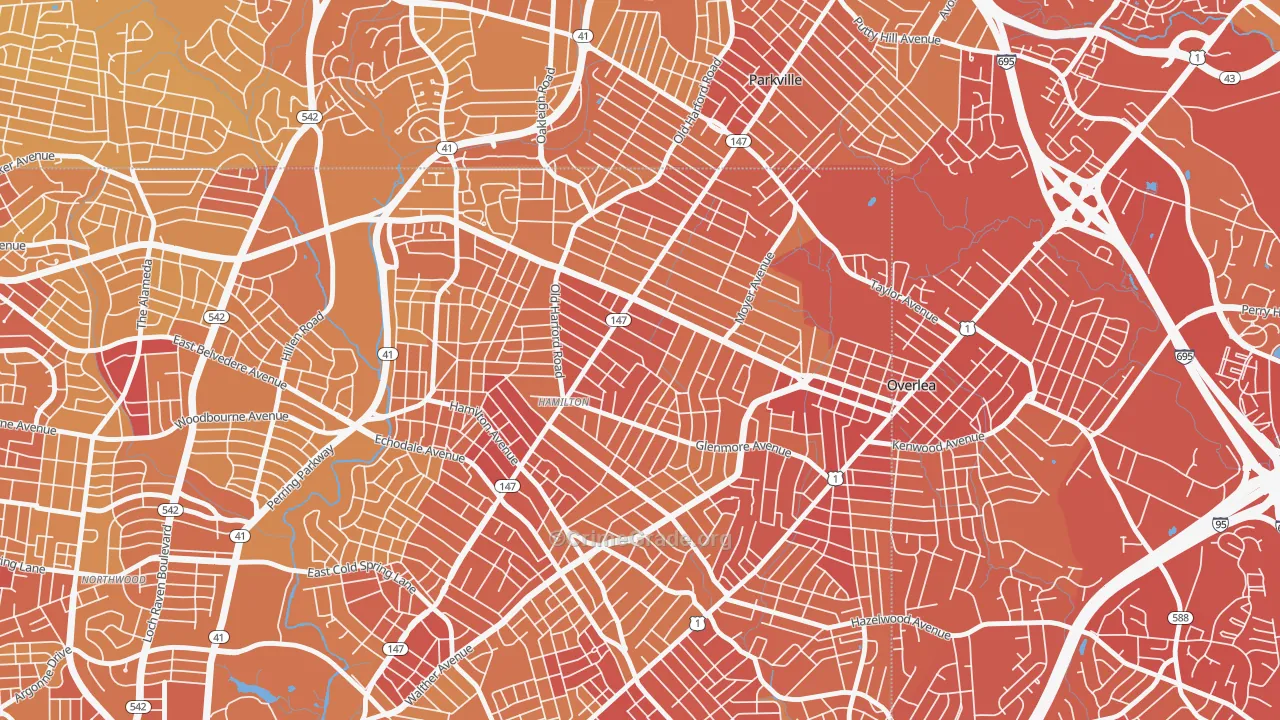 Westfield, Baltimore, MD Map of Vehicle Theft Rates