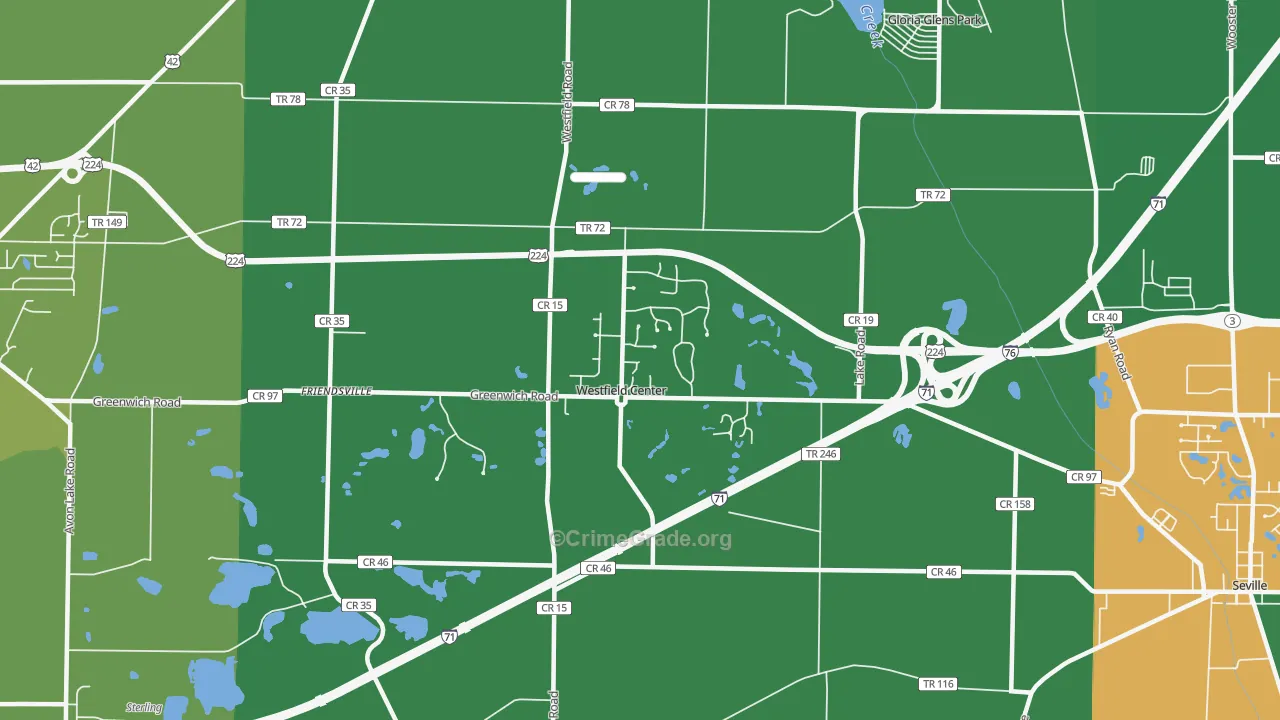Westfield Center, OH Map of Vehicle Theft Rates