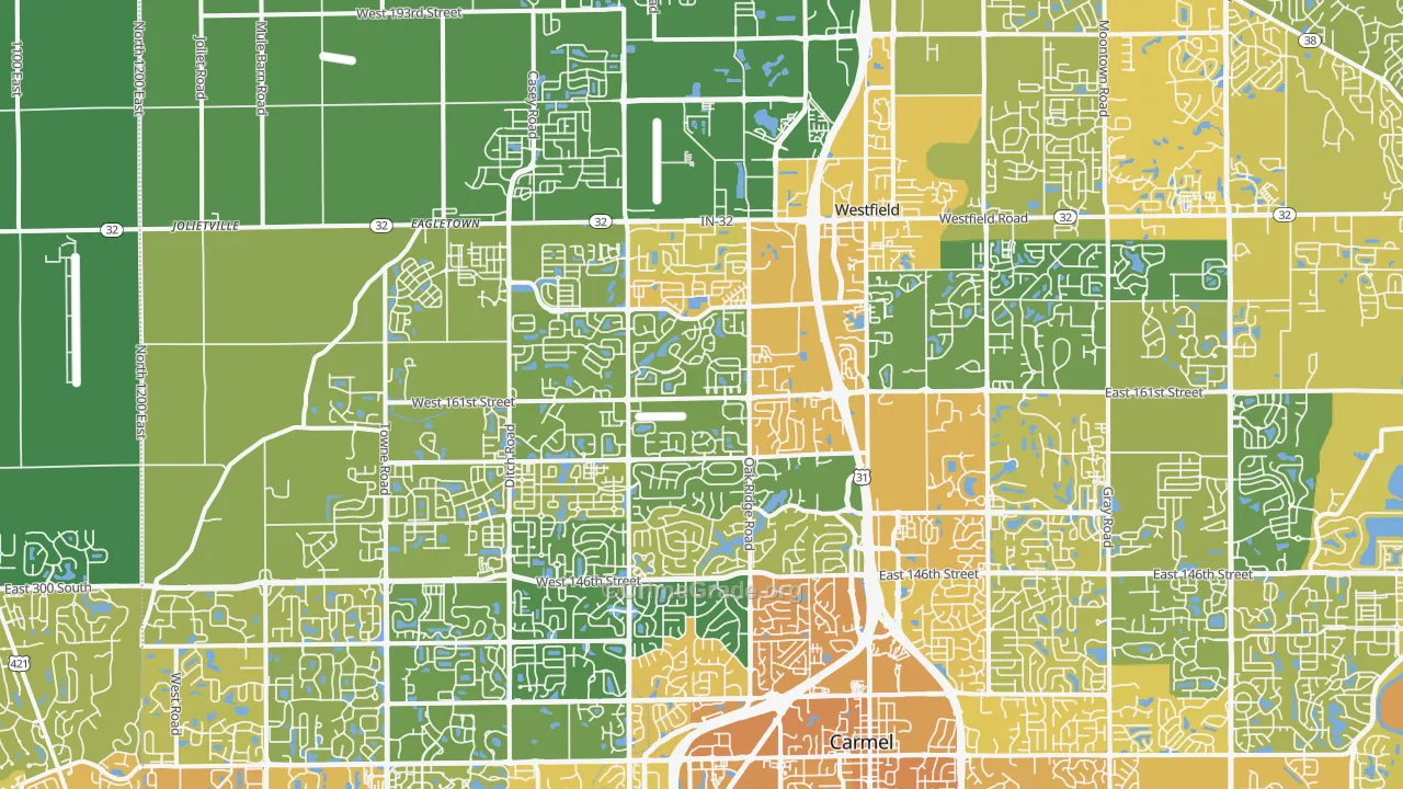Westfield, IN Map of Vehicle Theft Rates