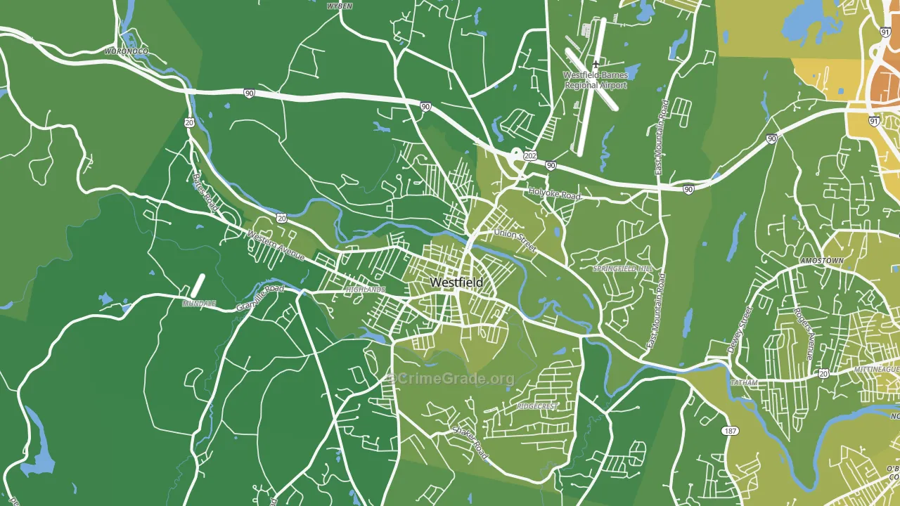 Westfield, MA Map of Vehicle Theft Rates