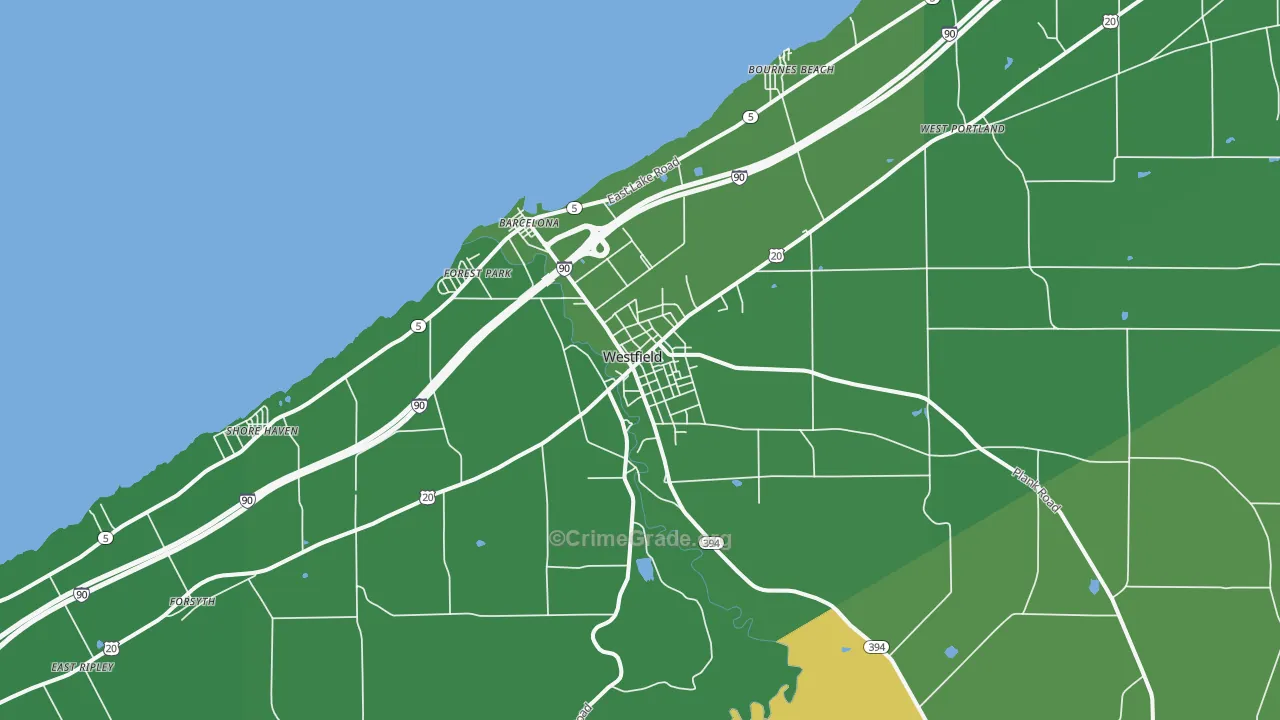 Westfield, NY Map of Vehicle Theft Rates