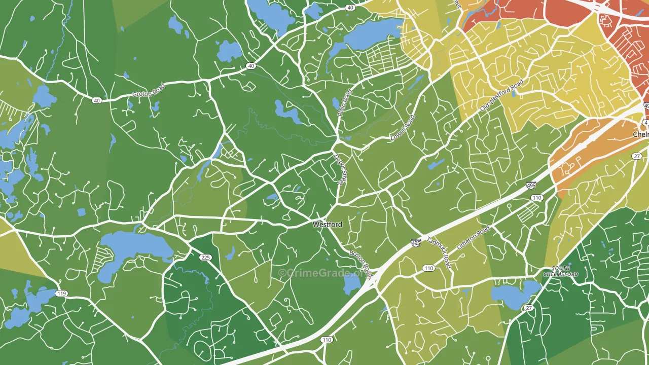 Westford, MA Map of Vehicle Theft Rates