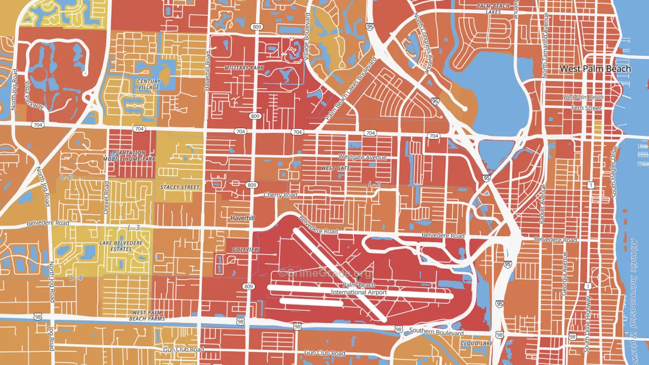 Westgate, FL Map of Vehicle Theft Rates