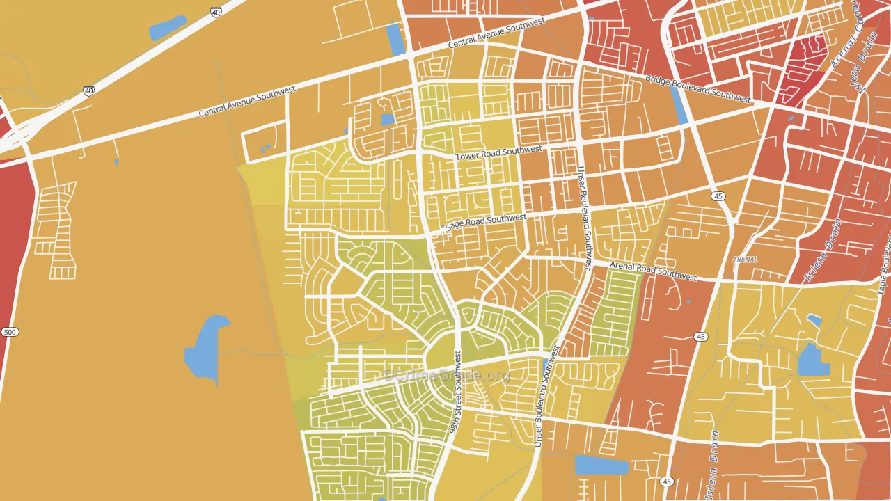 Westgate Hts, Albuquerque, NM Map of Vehicle Theft Rates