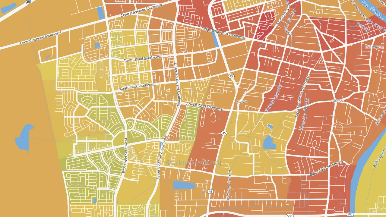 Westgate Vecinos, Albuquerque, NM Map of Vehicle Theft Rates