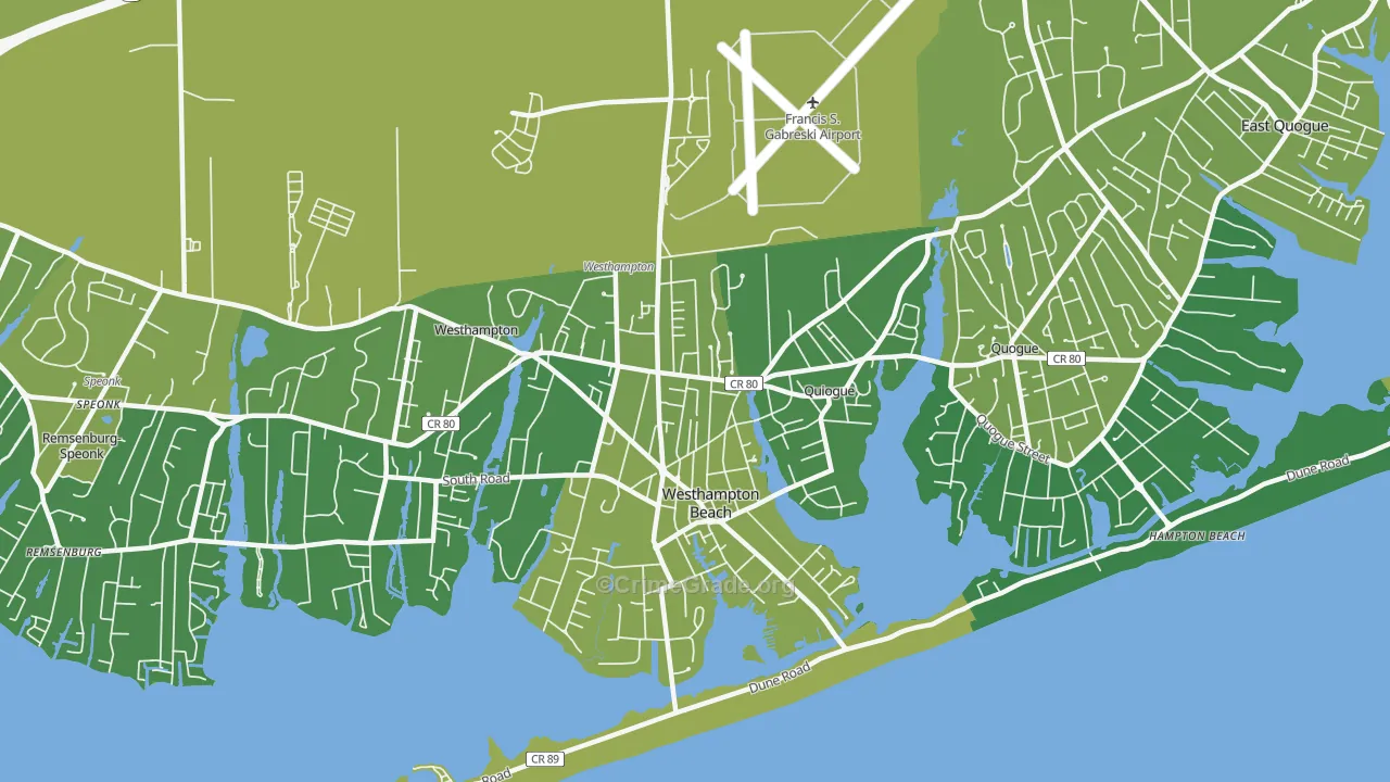 Westhampton Beach, NY Map of Vehicle Theft Rates