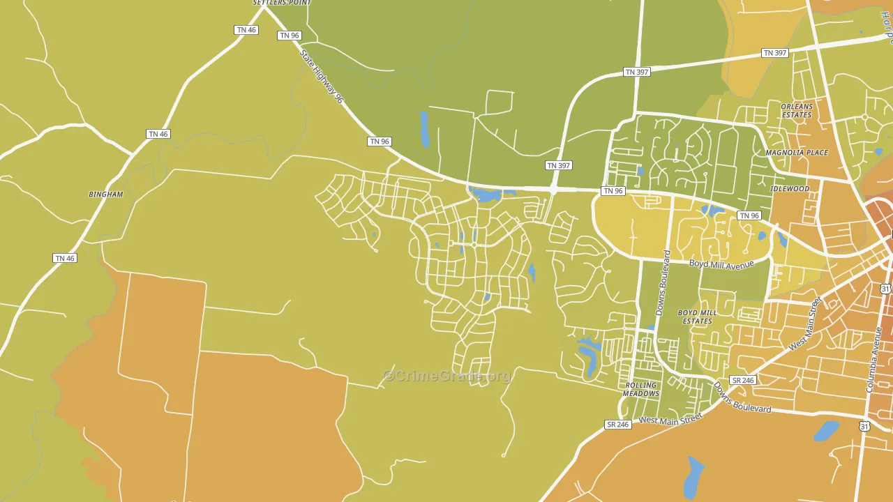 Westhaven, Franklin, TN Map of Vehicle Theft Rates