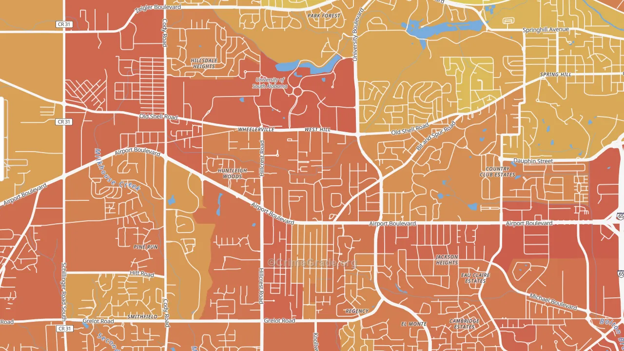 Westhill, Mobile, AL Map of Vehicle Theft Rates