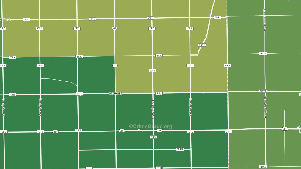 Westhope, OH Map of Vehicle Theft Rates