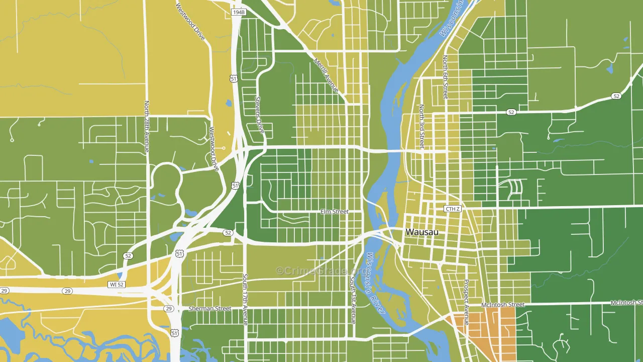 Westies, Wausau, WI Map of Vehicle Theft Rates