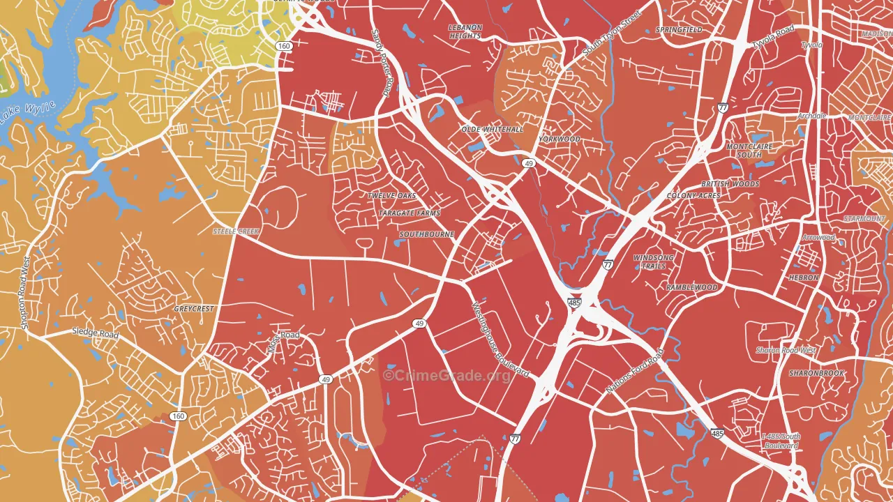 Westinghouse, Charlotte, NC Map of Vehicle Theft Rates