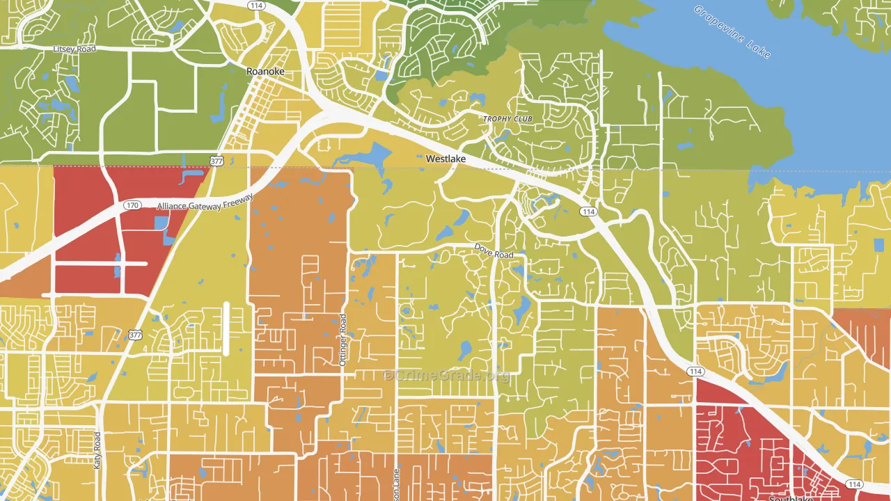 Westlake, TX Map of Vehicle Theft Rates