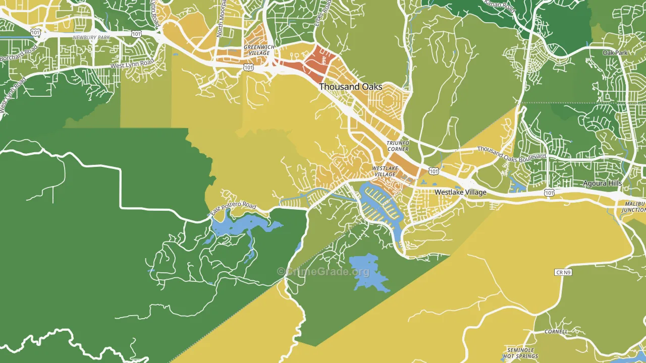 Westlake Village Area-Los Angeles, Westlake Village, CA Map of Vehicle Theft Rates