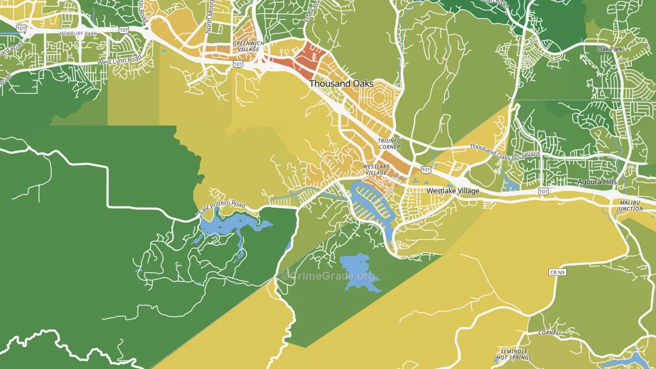 Westlake Village, CA Map of Vehicle Theft Rates