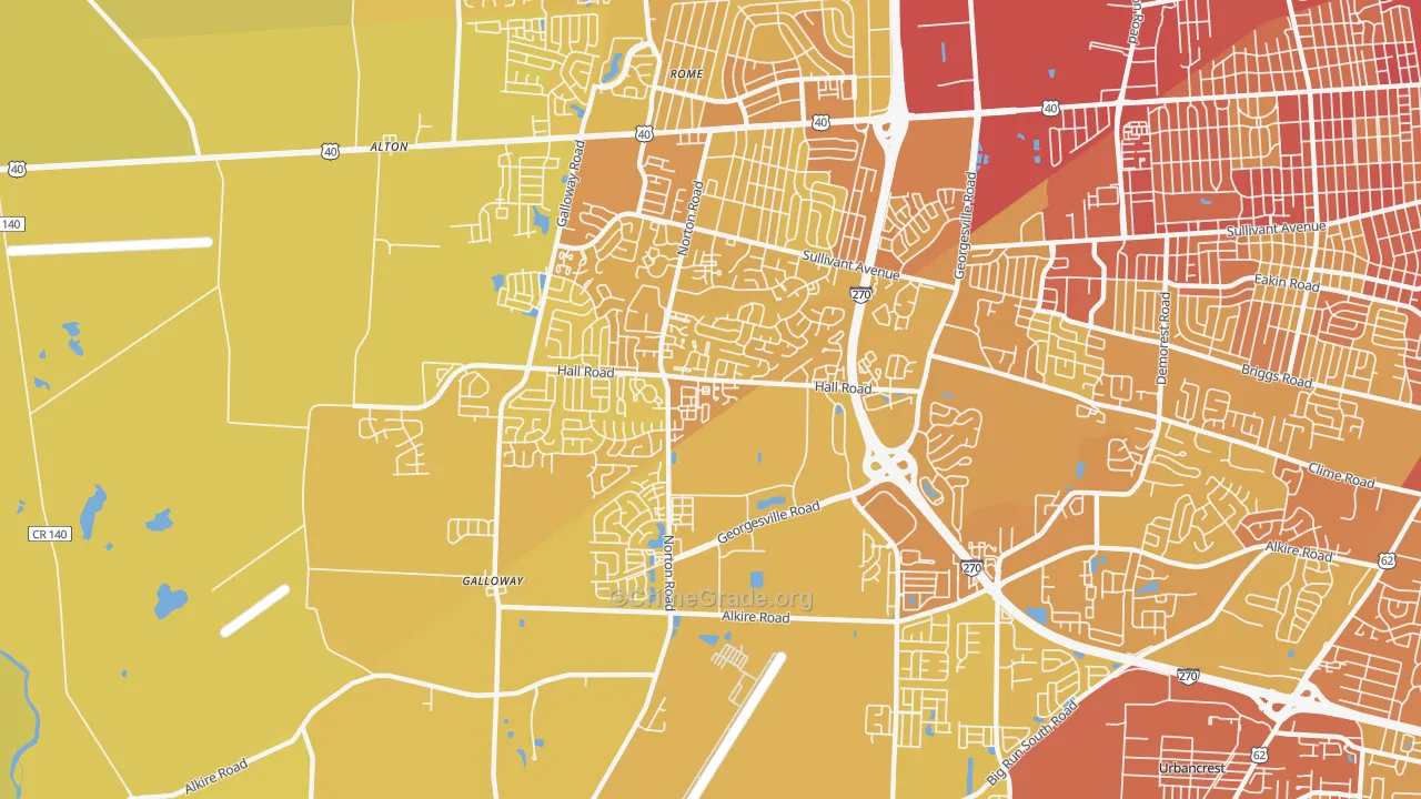 Westland, Galloway, OH Map of Vehicle Theft Rates