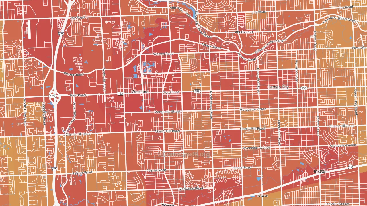 Westland, MI Map of Vehicle Theft Rates