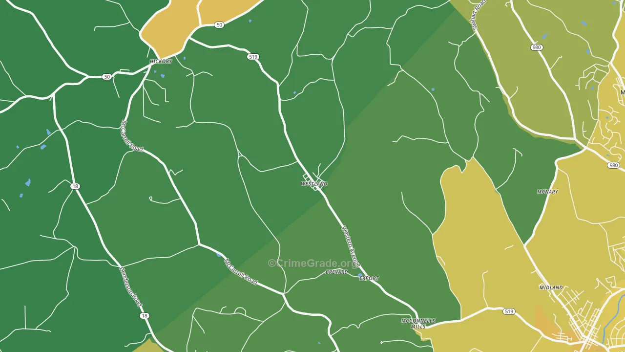 Westland, PA Map of Vehicle Theft Rates