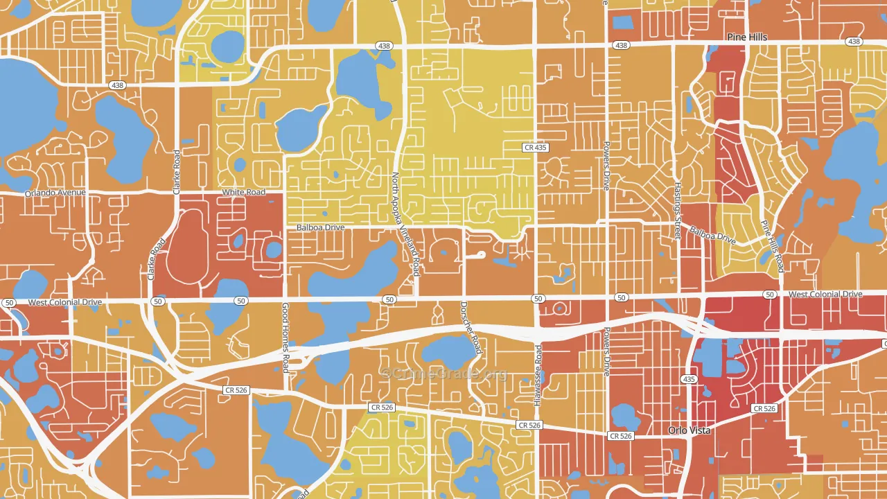Westland Terrace, Pine Hills, FL Map of Vehicle Theft Rates