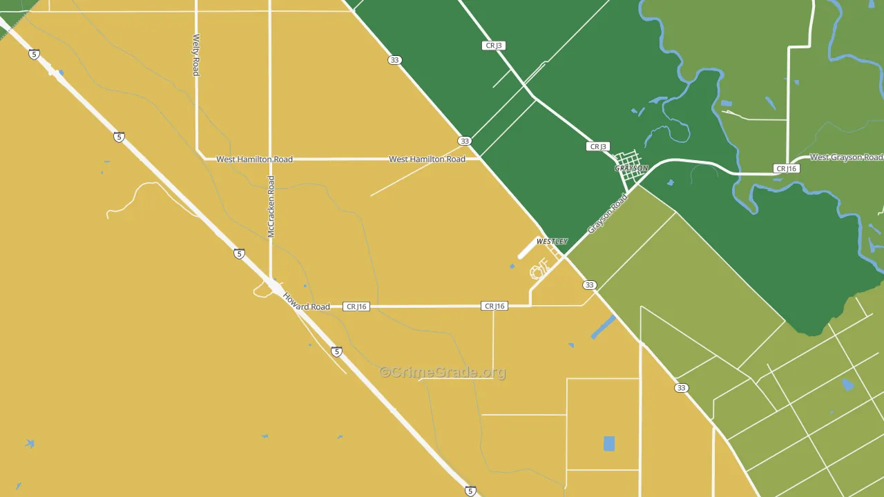 Westley, CA Map of Vehicle Theft Rates