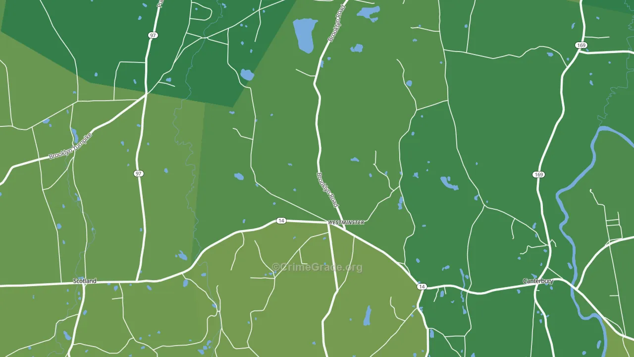 Westminster, CT Map of Vehicle Theft Rates