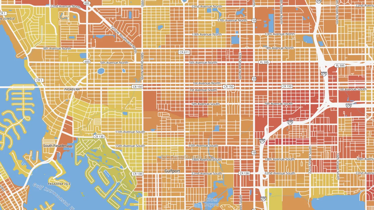 Westminster Heights, St. Petersburg, FL Map of Vehicle Theft Rates