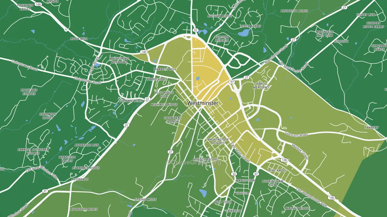 Westminster Historic District, Westminster, MD Map of Vehicle Theft Rates