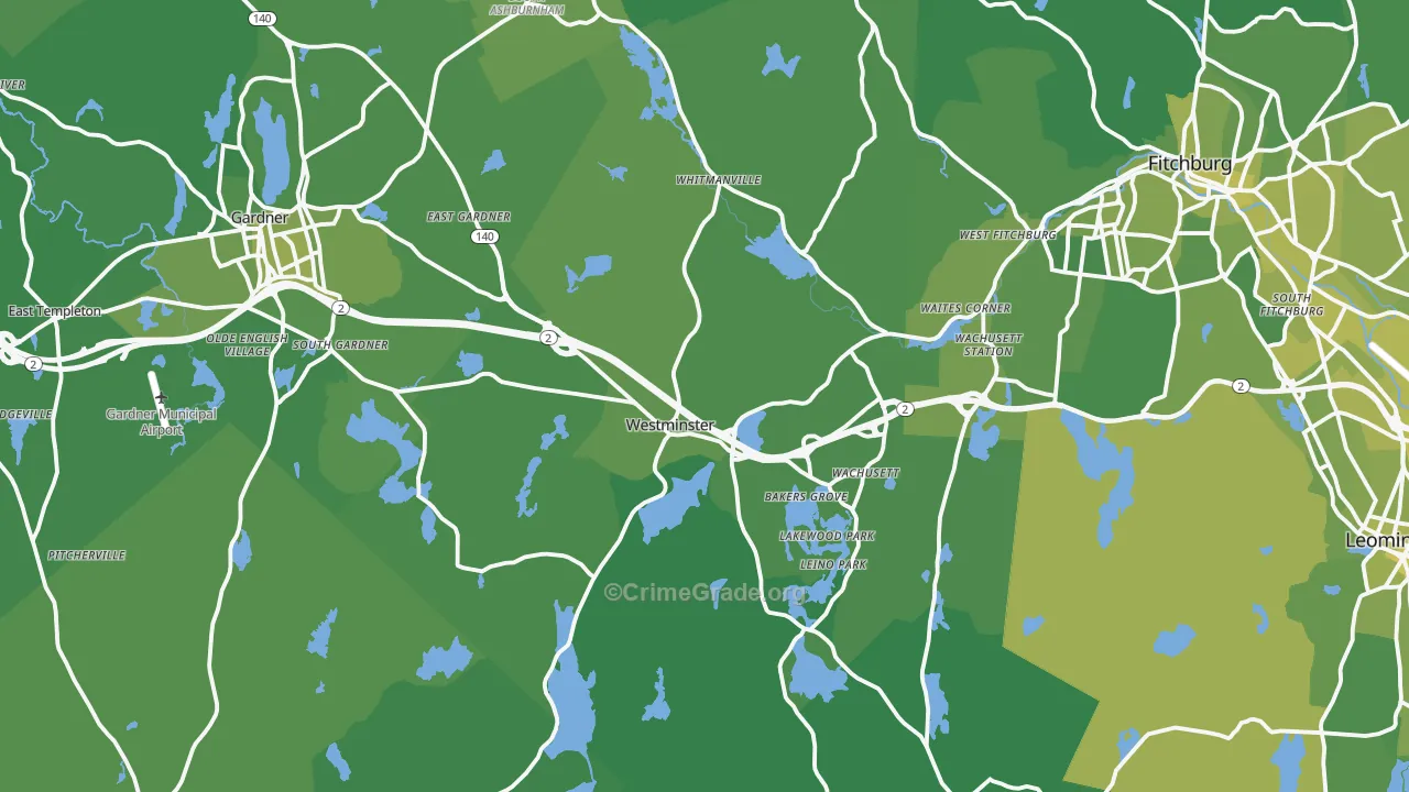 Westminster, MA Map of Vehicle Theft Rates