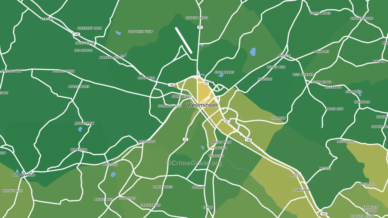 Westminster, MD Map of Vehicle Theft Rates