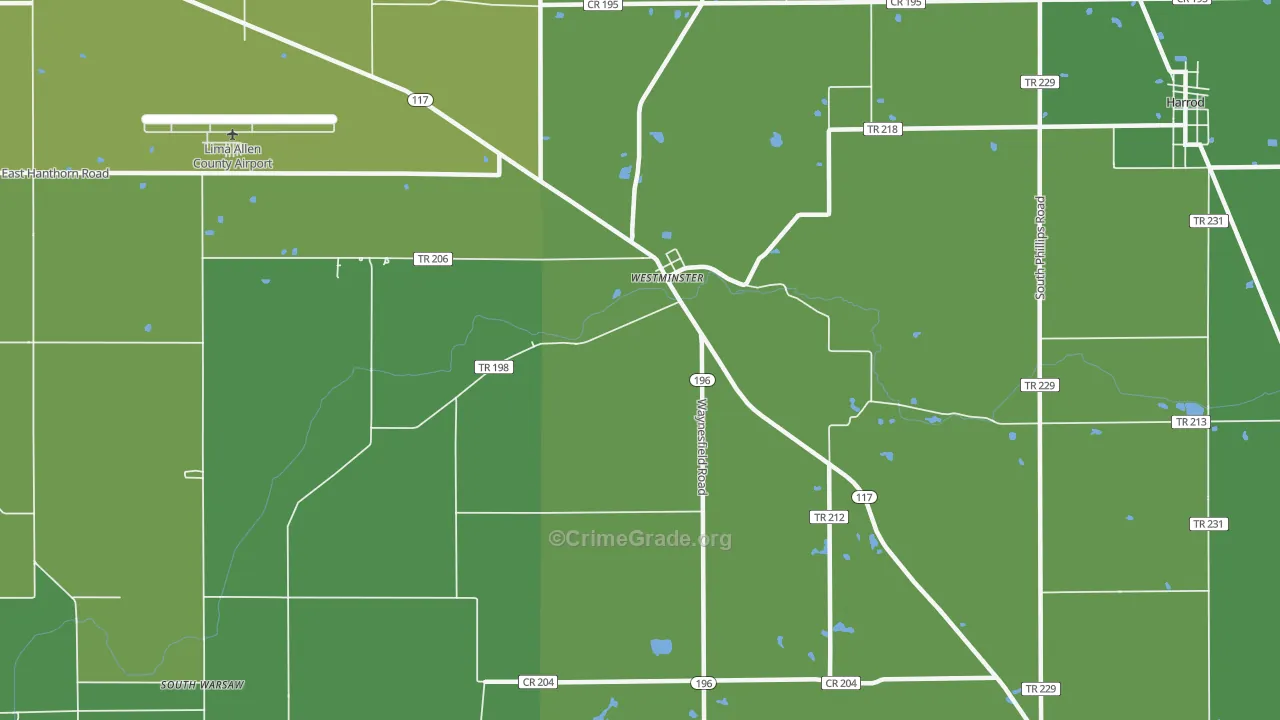 Westminster, OH Map of Vehicle Theft Rates