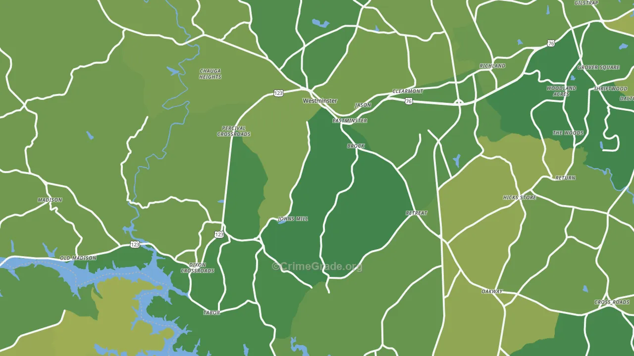 Westminster, SC Map of Vehicle Theft Rates