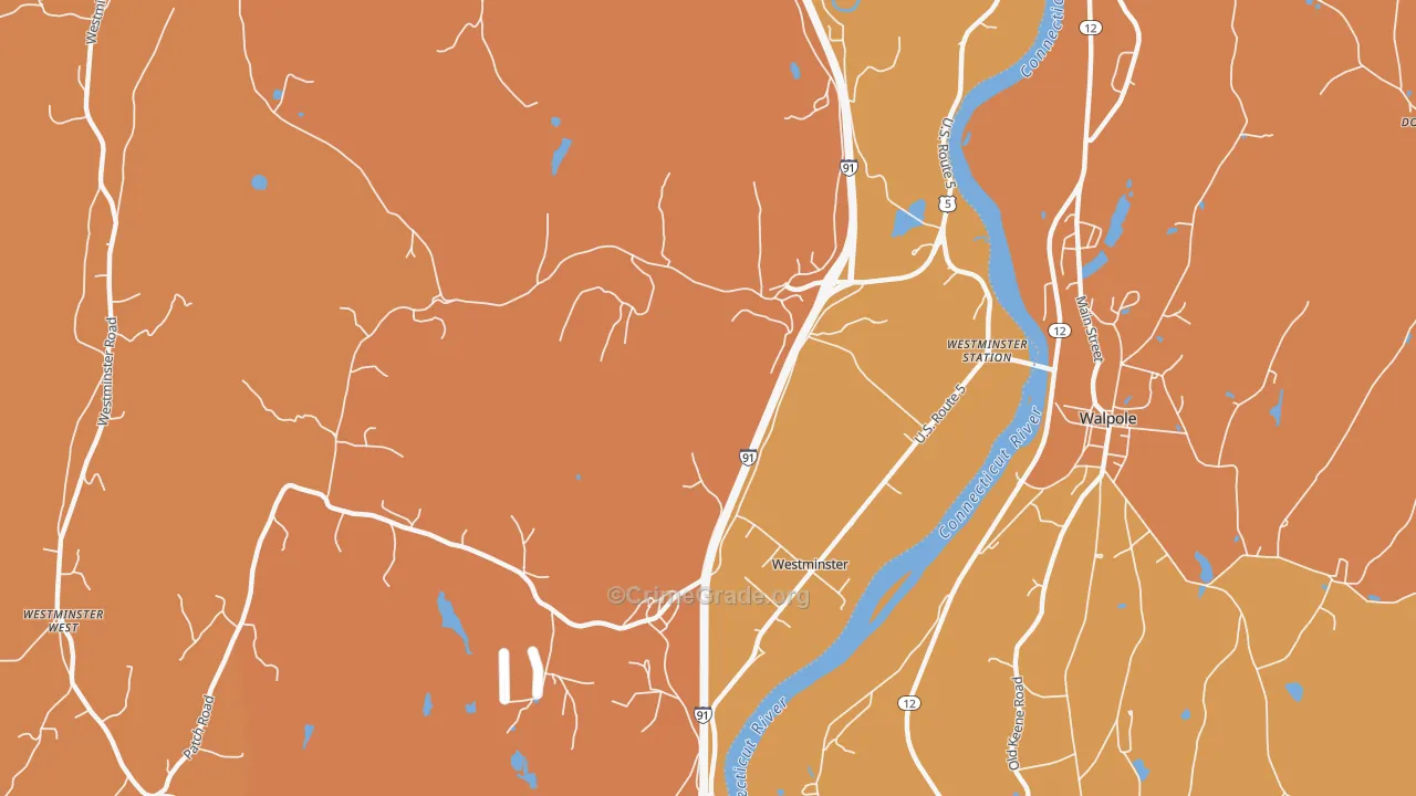 Westminster, VT Map of Vehicle Theft Rates
