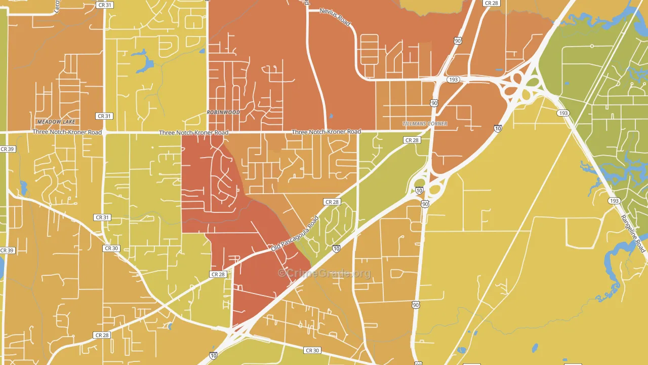 Westmont, Tillmans Corner, AL Map of Vehicle Theft Rates