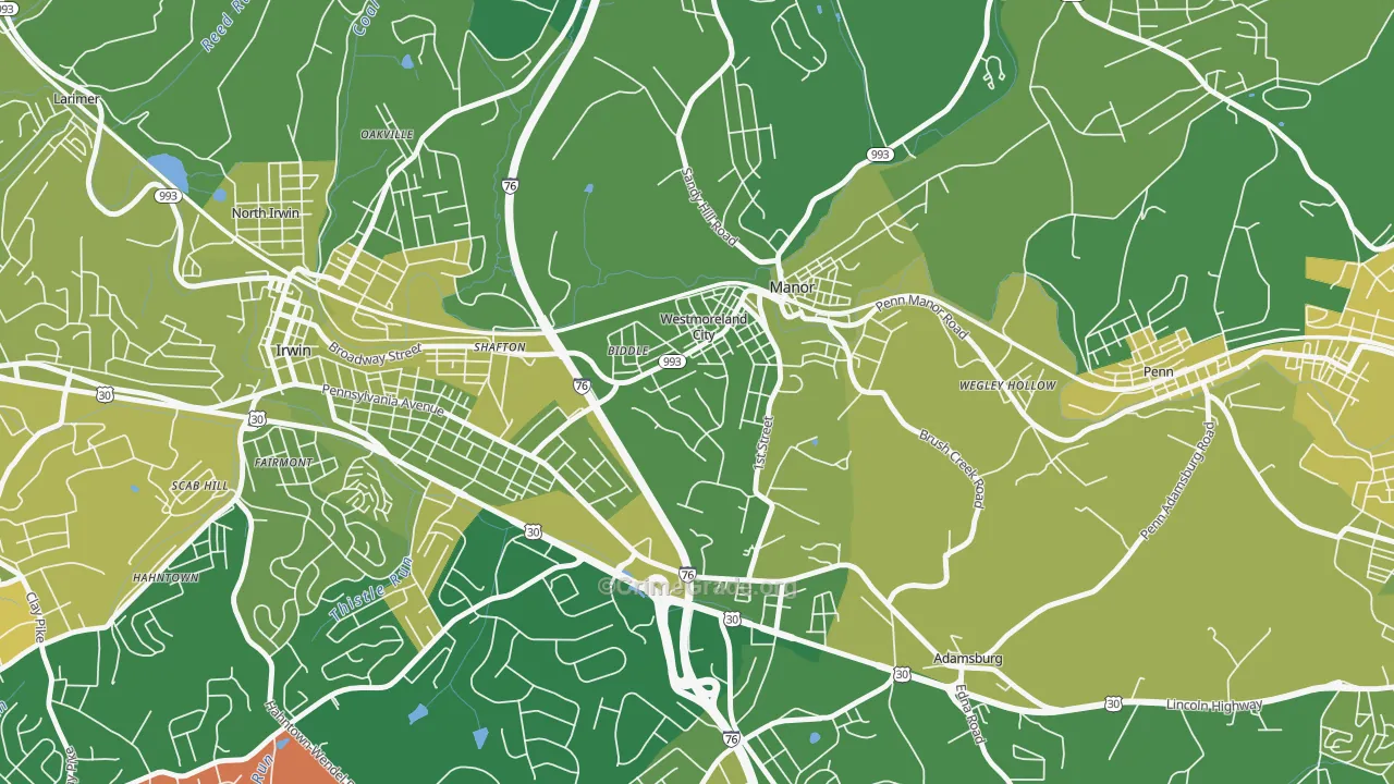 Westmoreland City, PA Map of Vehicle Theft Rates