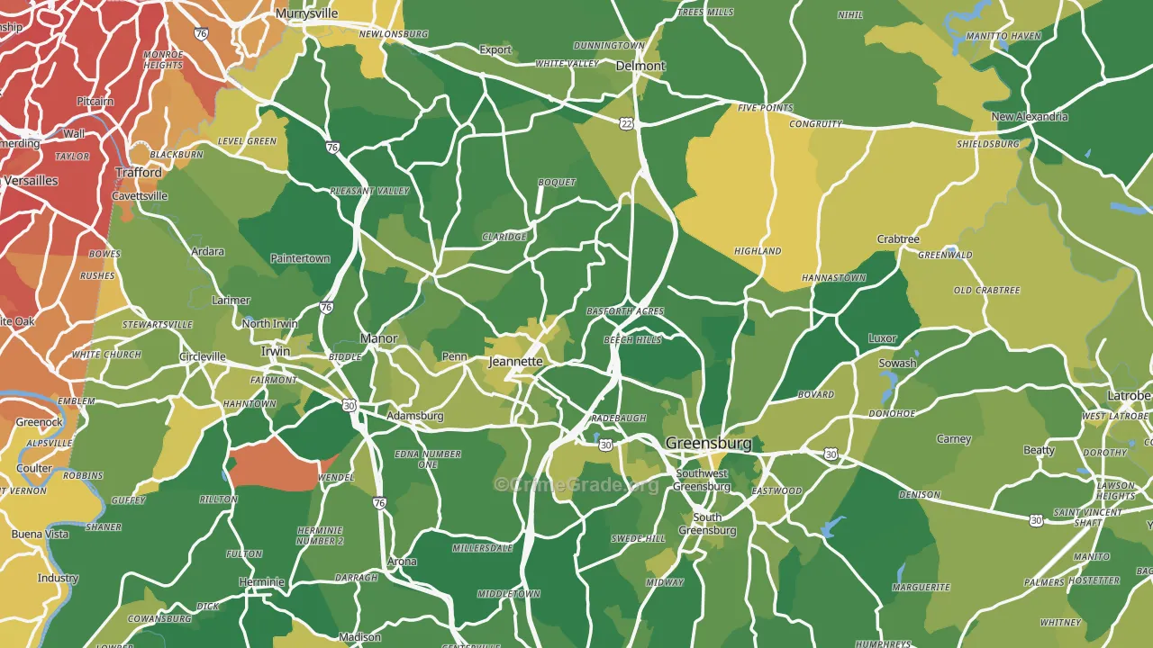 Westmoreland County, PA Map of Vehicle Theft Rates