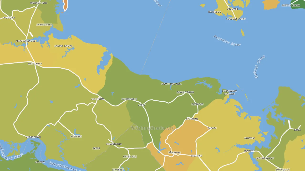 Westmoreland County, VA Map of Vehicle Theft Rates