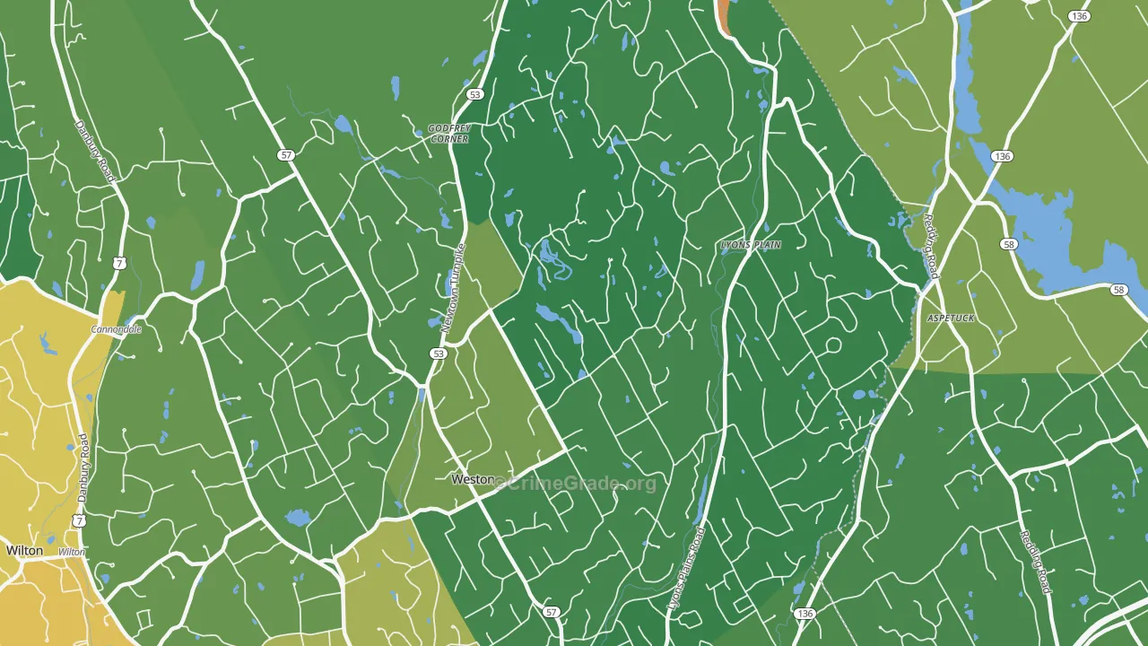 Weston, CT Map of Vehicle Theft Rates