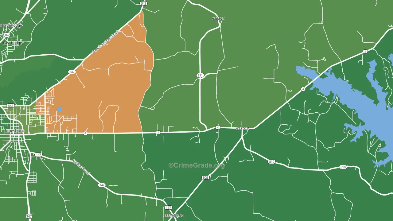 Weston, LA Map of Vehicle Theft Rates