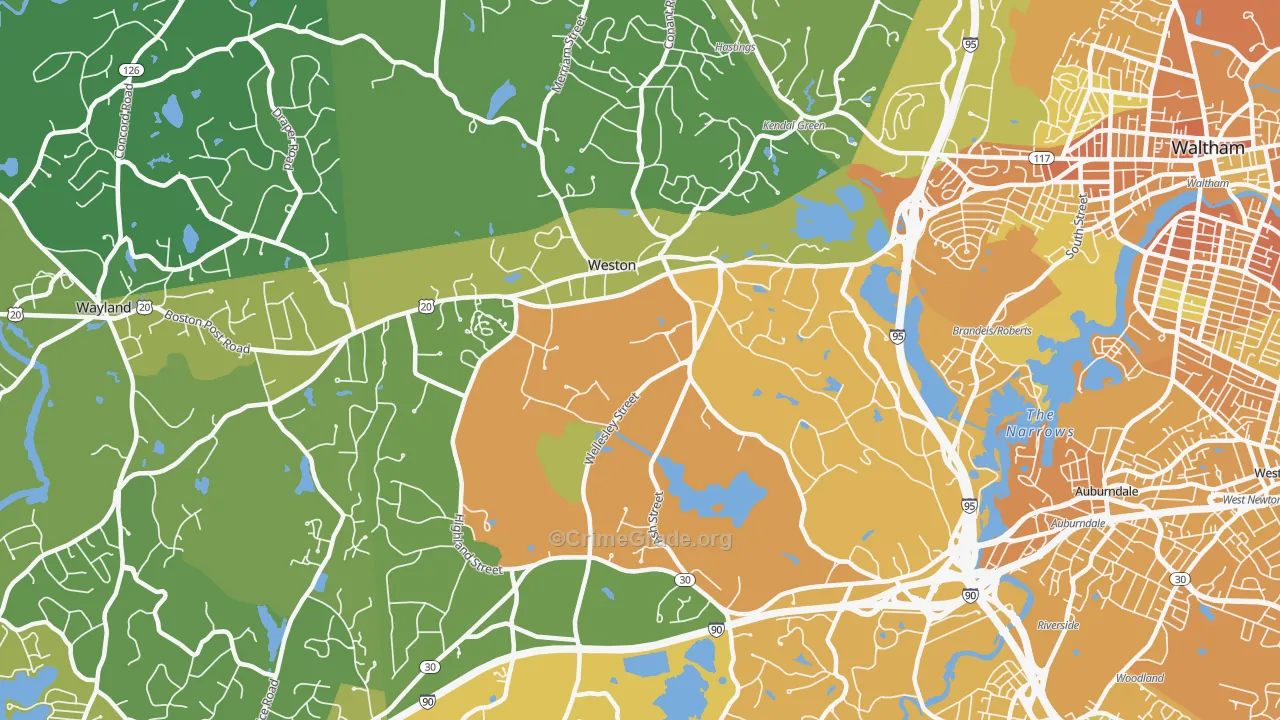 Weston, MA Map of Vehicle Theft Rates