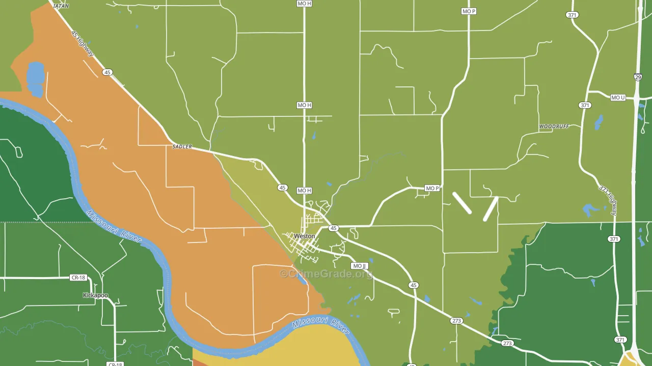 Weston, MO Map of Vehicle Theft Rates