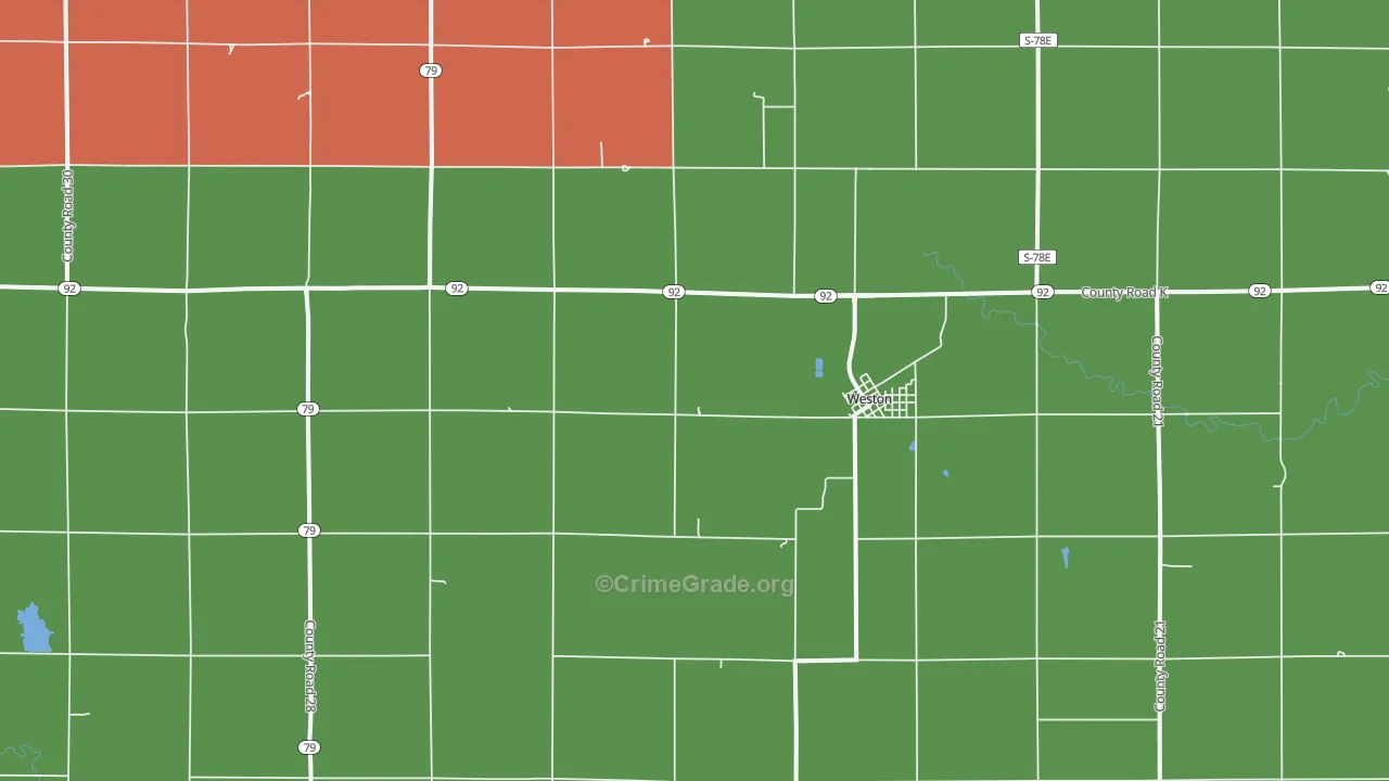 Weston, NE Map of Vehicle Theft Rates
