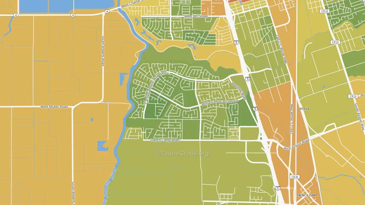 Weston Ranch, Stockton, CA Map of Vehicle Theft Rates