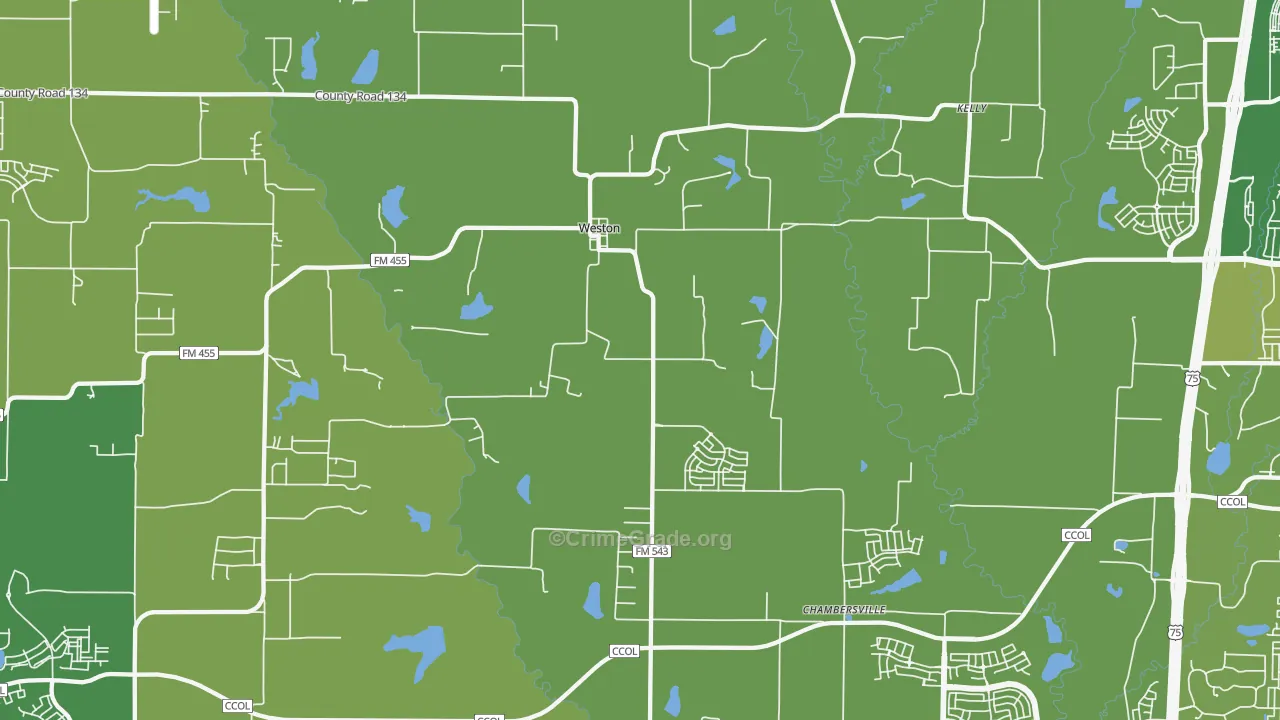 Weston, TX Map of Vehicle Theft Rates