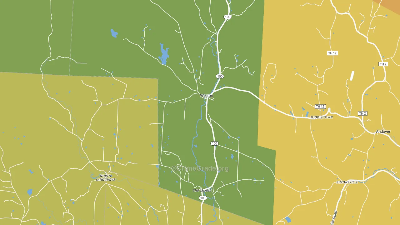 Weston, VT Map of Vehicle Theft Rates
