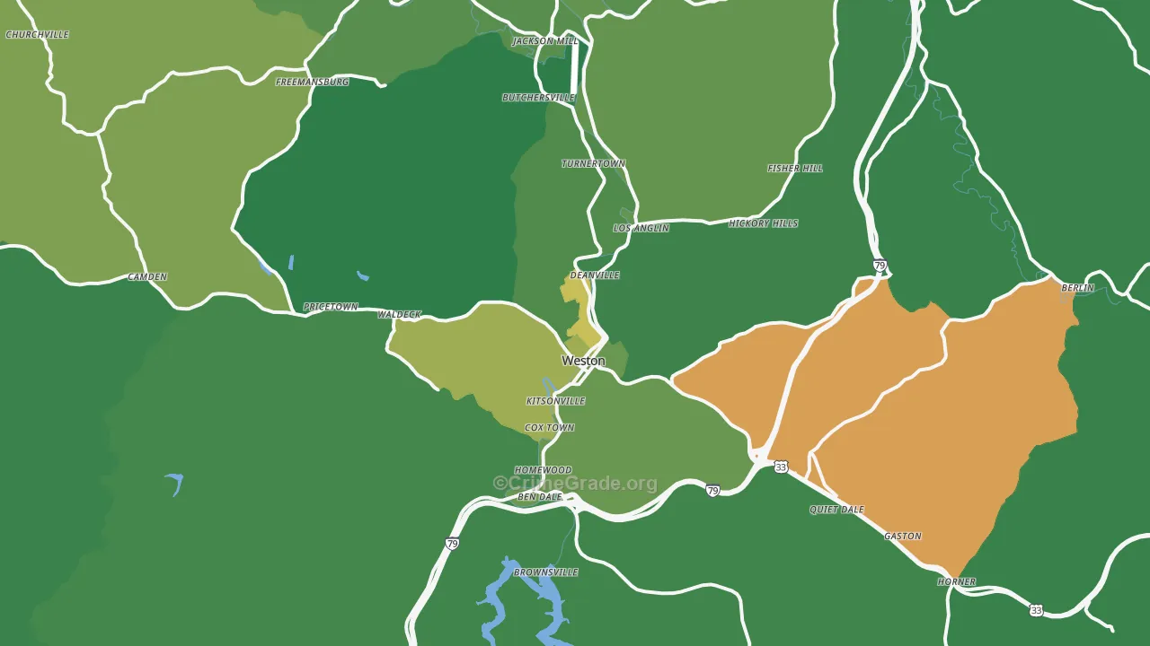 Weston, WV Map of Vehicle Theft Rates