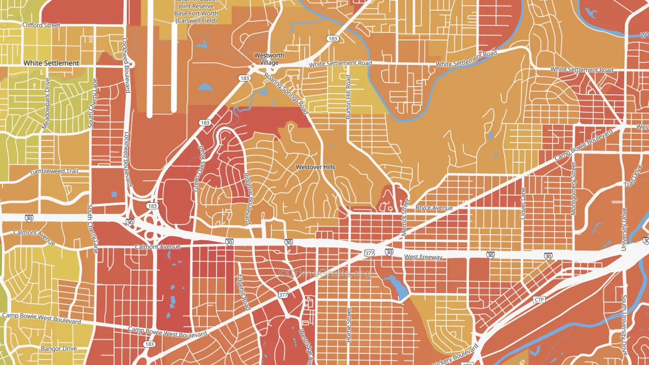 Westover Hills, TX Map of Vehicle Theft Rates